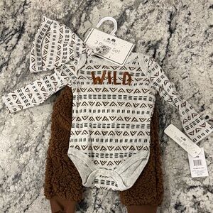 Wild Patterned Kids One Piece Set - Brown and White-NWT